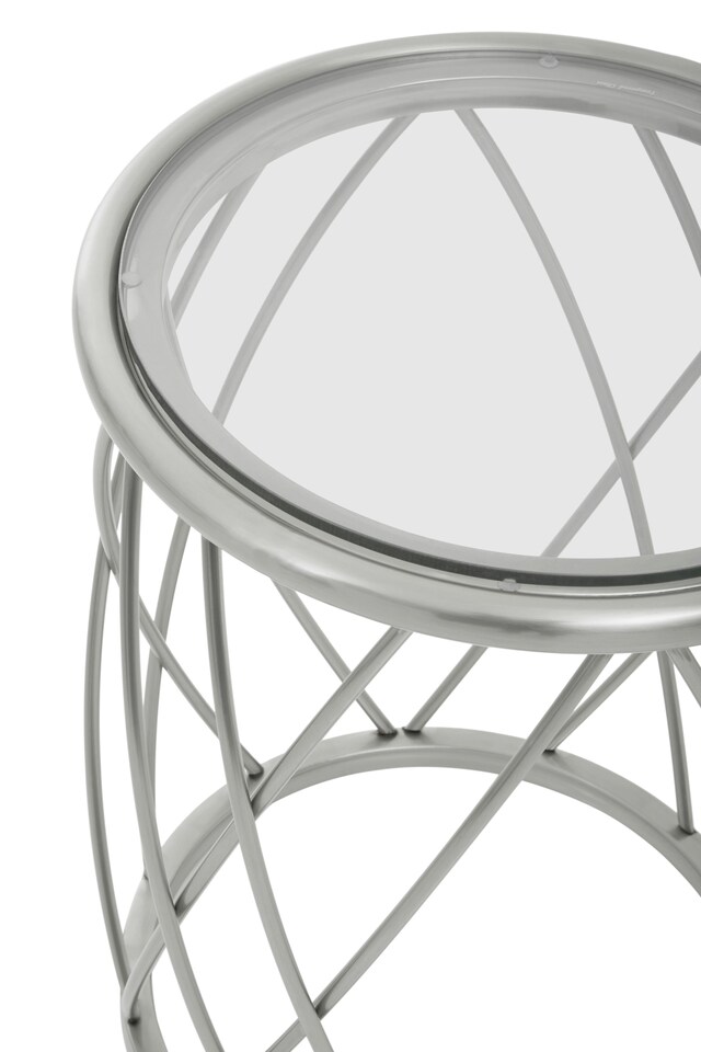image 1 of Interiors by Premier Spacious Silver Finished Glass Round Table, Luxurious Bedside Table For Bedrooms, Glass Topped Side Table | Silver