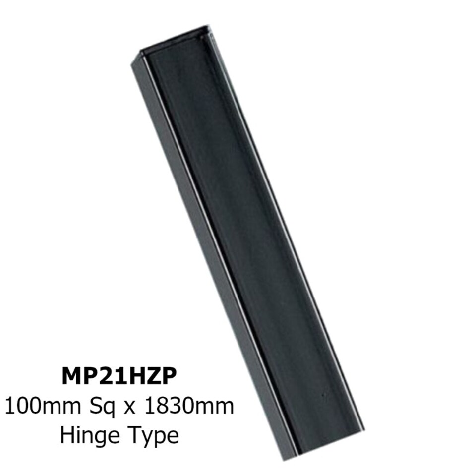 Square Flat Top Concrete-In Posts, Hinge - Solid Steel - L100 x W100 x H1830 mm - Electro Galvanised/Black Powder Coated Black