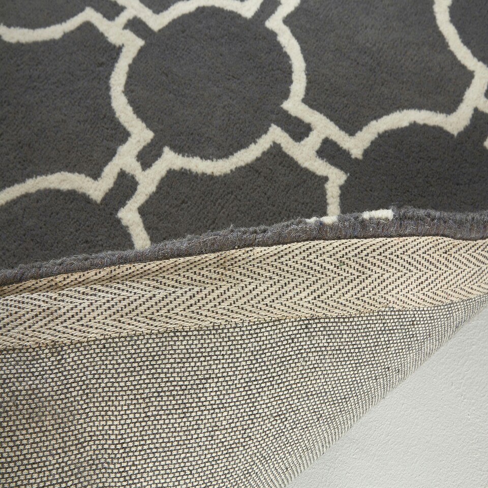 image 1 of Interiors by Premier Modern Grey & White Hand Tufted Rug, Wool & Cotton Blend Soft Decorative Floor Rug, Circle Line Pattern Rug Grey
