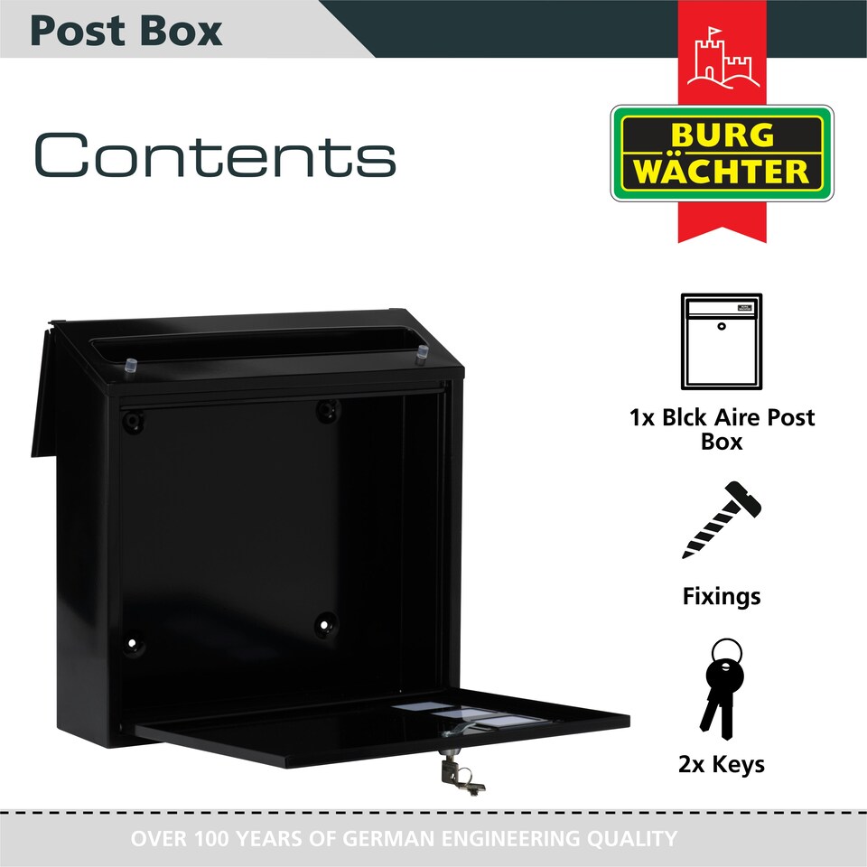 image 1 of Burg-Wachter Aire Wall Mounted Galvanised Steel Lockable Weatherproof Post Box - 37x37x11cm Silver