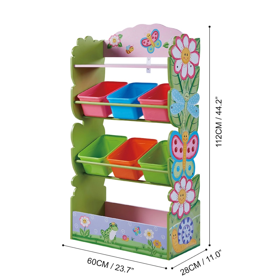 image 1 of Teamson Kids Magic Garden Kids Wooden Toy Organizer with Storage Bins, Pink/Green