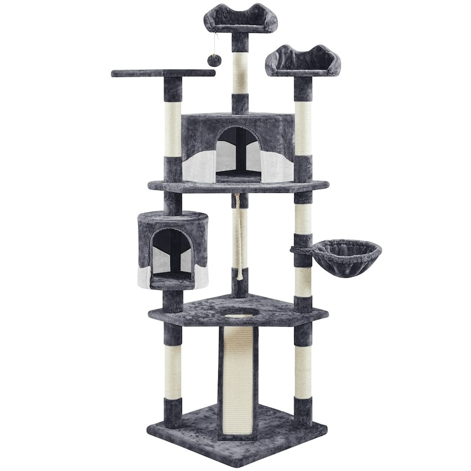 image 1 of Yaheetech 200 cm Multilevel Cat Tree with Two Condos Dark Grey