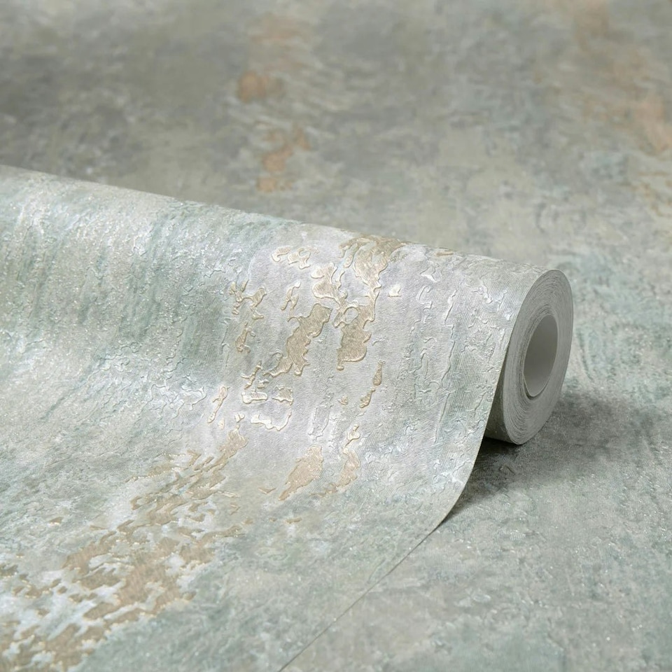 image 1 of Nova Metallic Wallpaper in Duck Egg Green with Silver Sparkle Multi