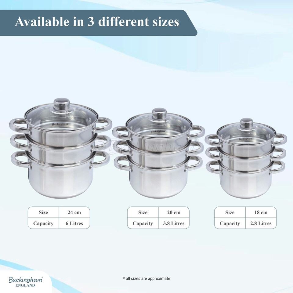 image 1 of Buckingham Stainless Steel 3 Tier Steamer Set 18 cm  Premium Quality