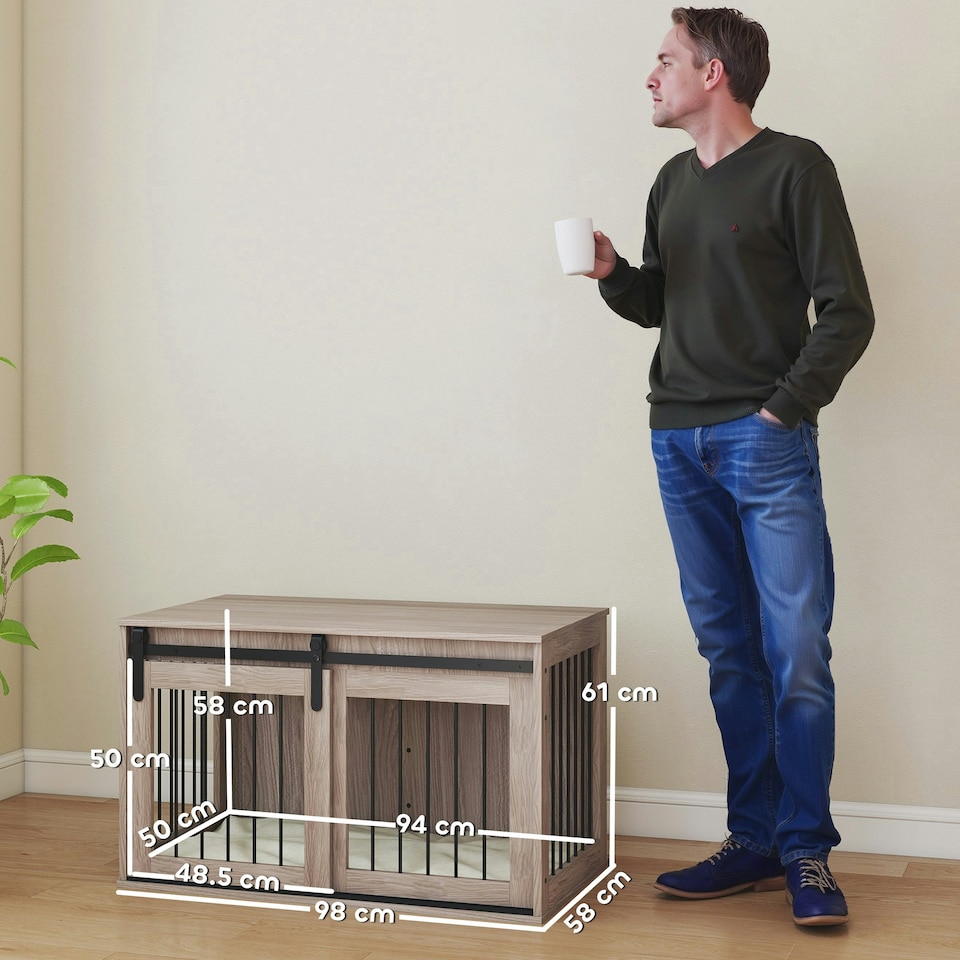 image 1 of PawHut Dog Crate Furniture with Removable Cushion for Large Dogs - Brown