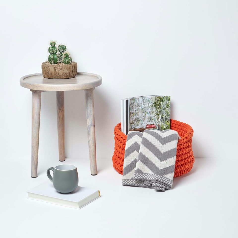 image 1 of Homescapes Burnt Orange Cotton Knitted Round Storage Basket - 37 x 21 cm Orange | M