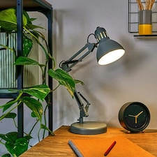 ValueLights Retro Designer Style Adjustable Grey Metal Bedside Desk Table Lamp