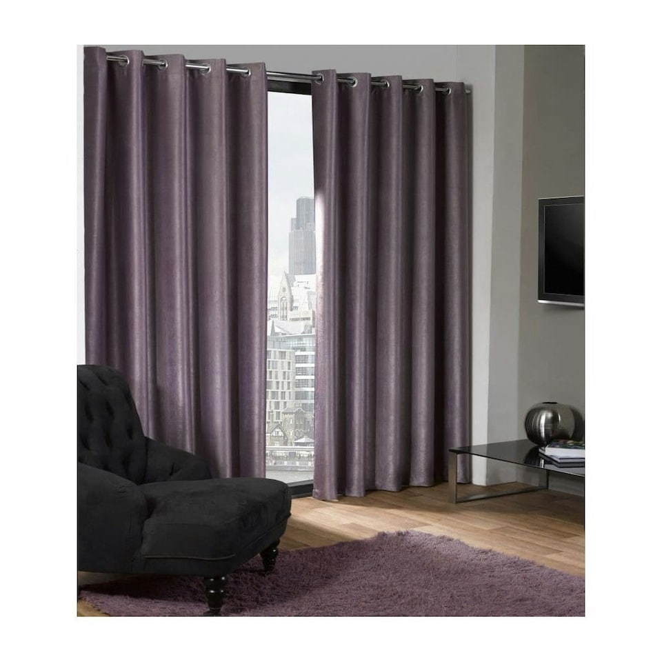 image 1 of Luxe Textured Woven Blackout Eyelet Curtains 228cm x 183cm Aubergine | Purple | Purple
