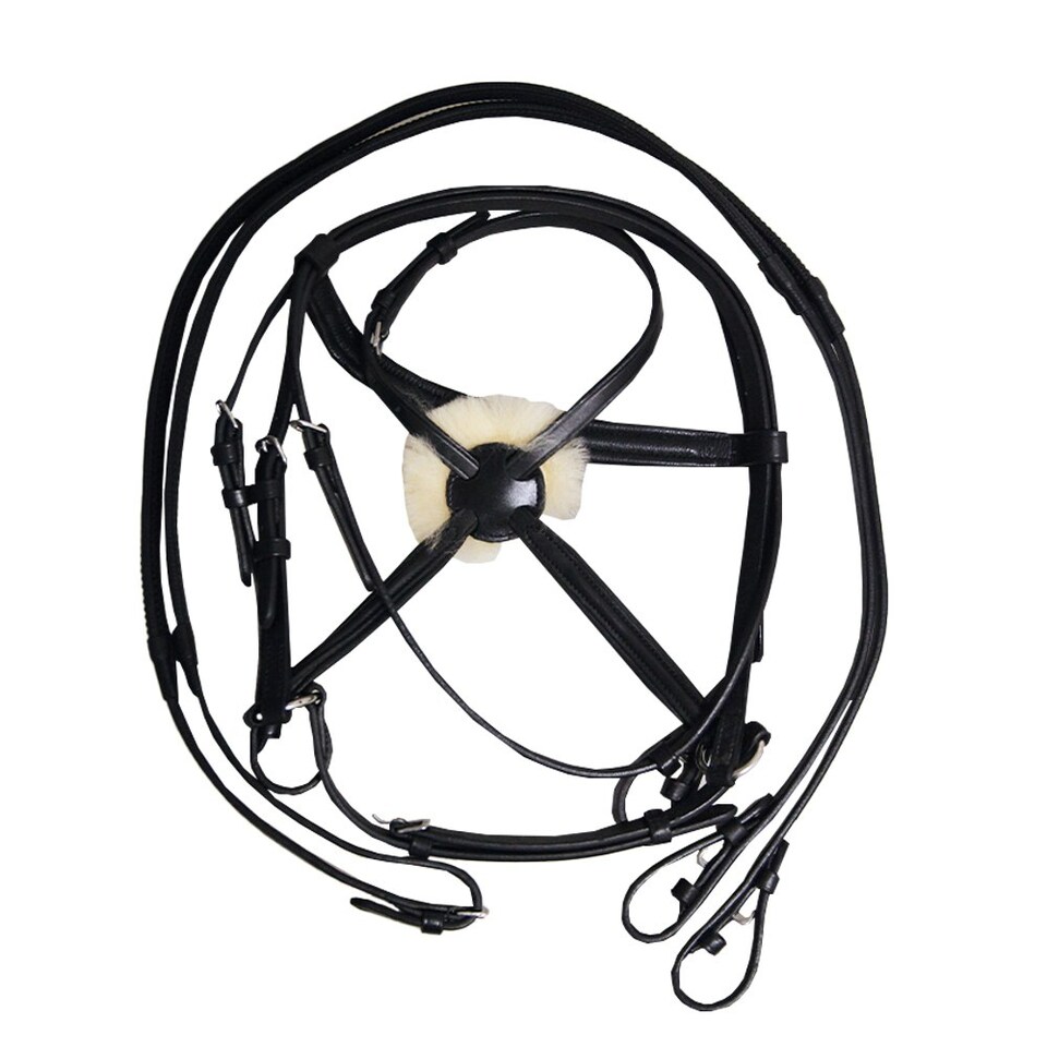 image 1 of Hy Mexican Bridle with Rubber Grip Reins - Black - X Full