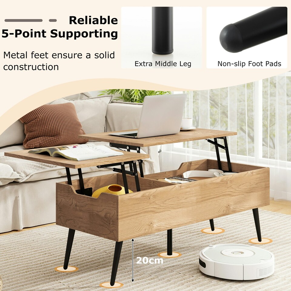 image 1 of COSTWAY Lift Top Coffee Table w/Storage Compartments Natural N/A