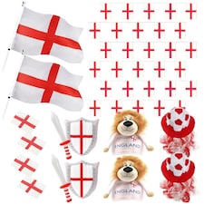 Pack of 1 14 Piece England Set - Flags, Bunting, Tattoos, Inflatables & Hats Red | One Size