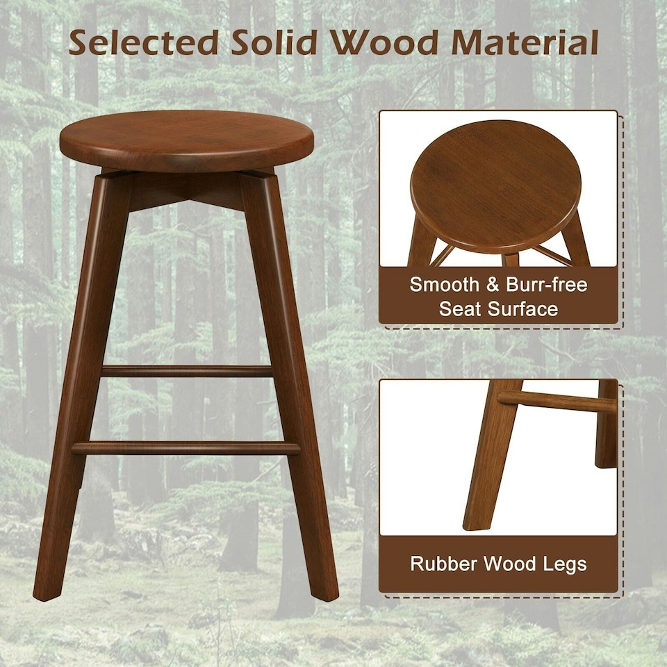 image 1 of COSTWAY Set of 2 Bar Stools Counter Height Chair 360° Swivel Brown