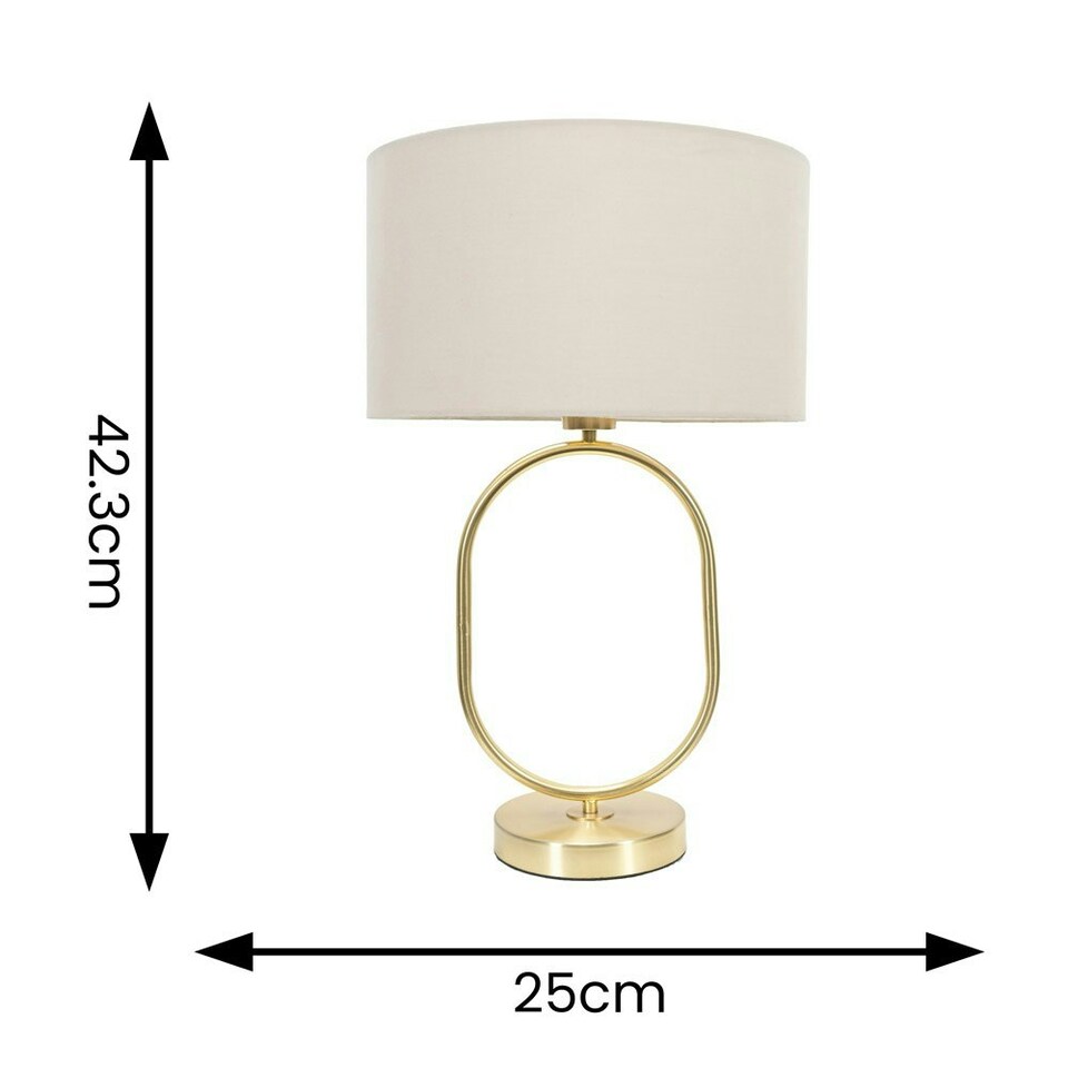 image 1 of ValueLights Antonia Natural Fabric Drum Lamp Shade Brushed Gold Oval Table Lamp Gold