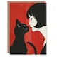 image 1 of Greeting Card Black Cat Lover Lady And Pet Bold Red Retro Style