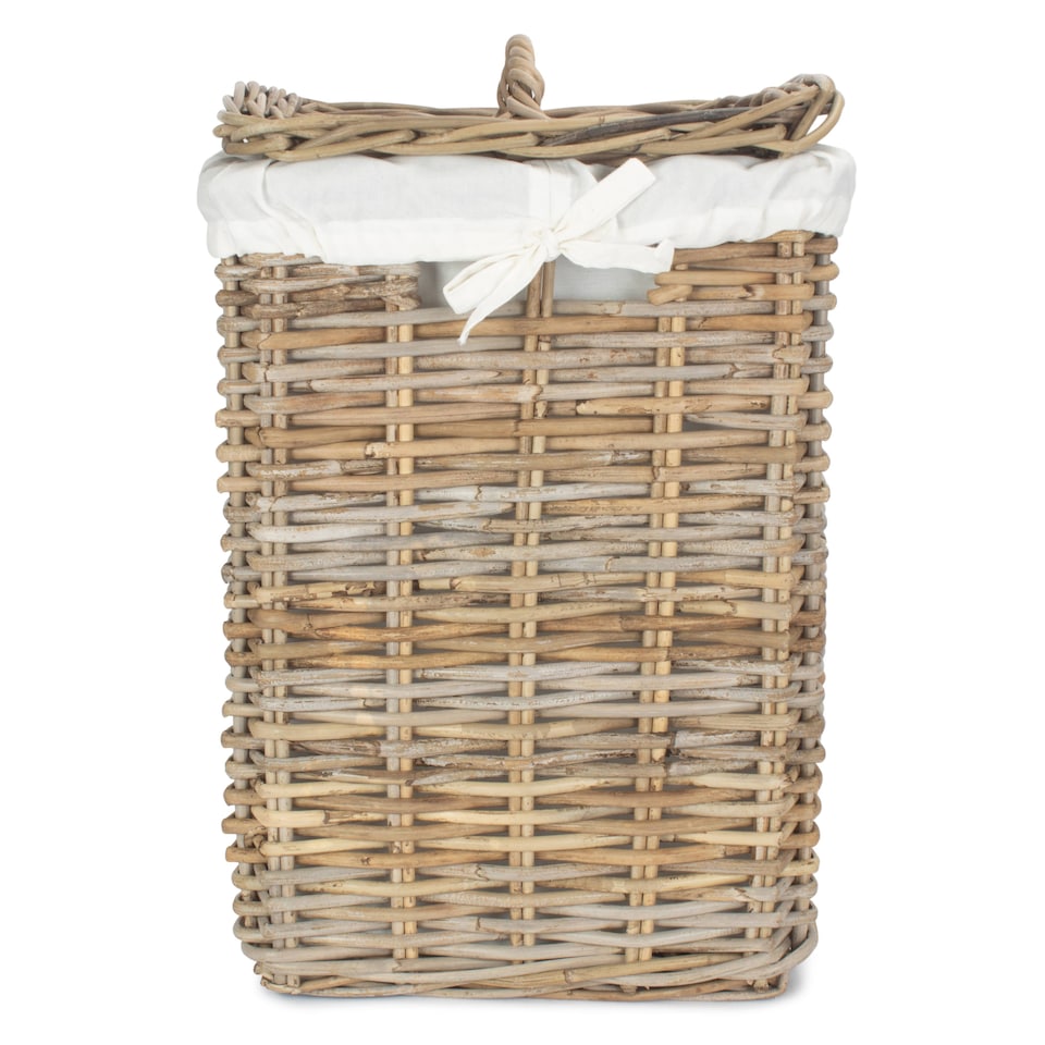image 1 of Small Square Rattan Laundry Basket | Brown | Brown