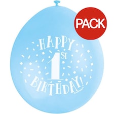 Unique Party Latex 1st Birthday Balloons (Pack of 10) - Blue/White - One Size
