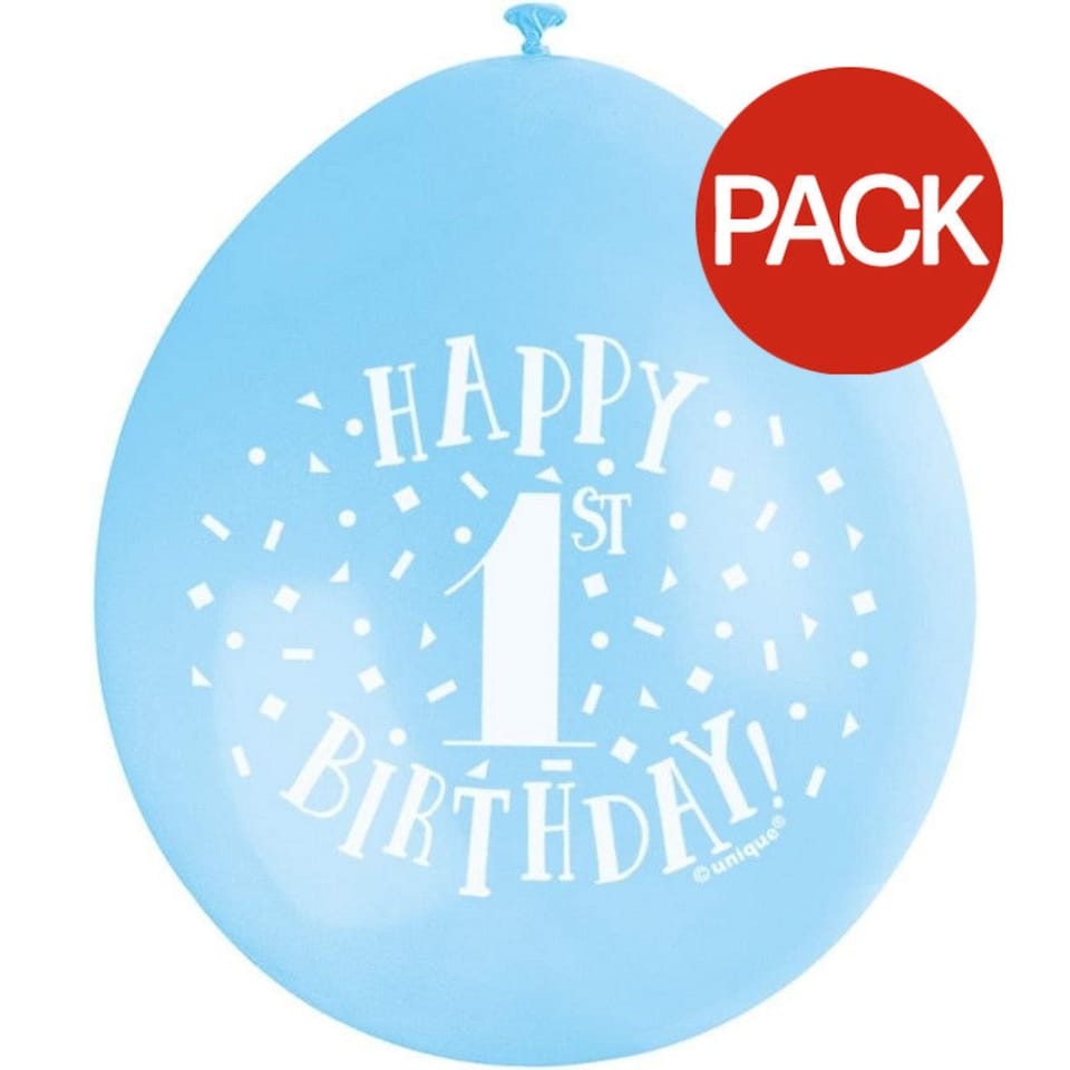 image 1 of Unique Party Latex 1st Birthday Balloons (Pack of 10) - Blue/White - One Size