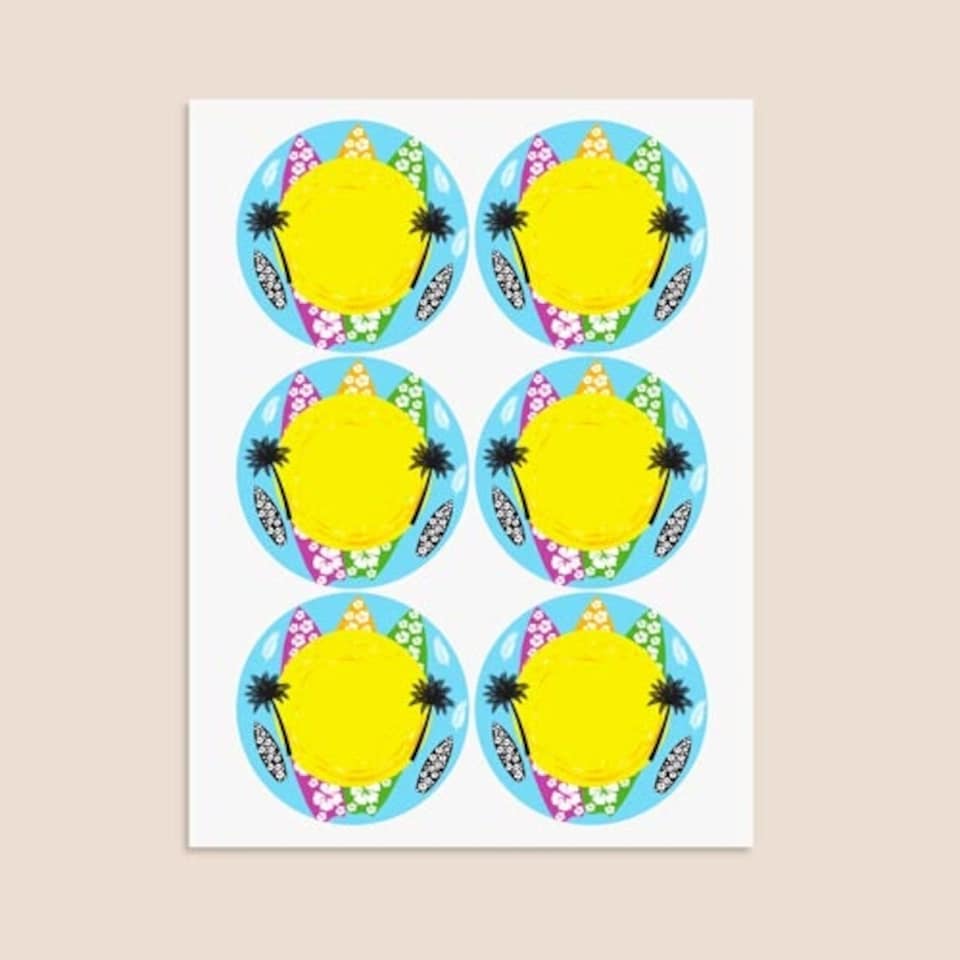 image 1 of Hawaiian Design Round Stickers 88mm - Sheet of 6