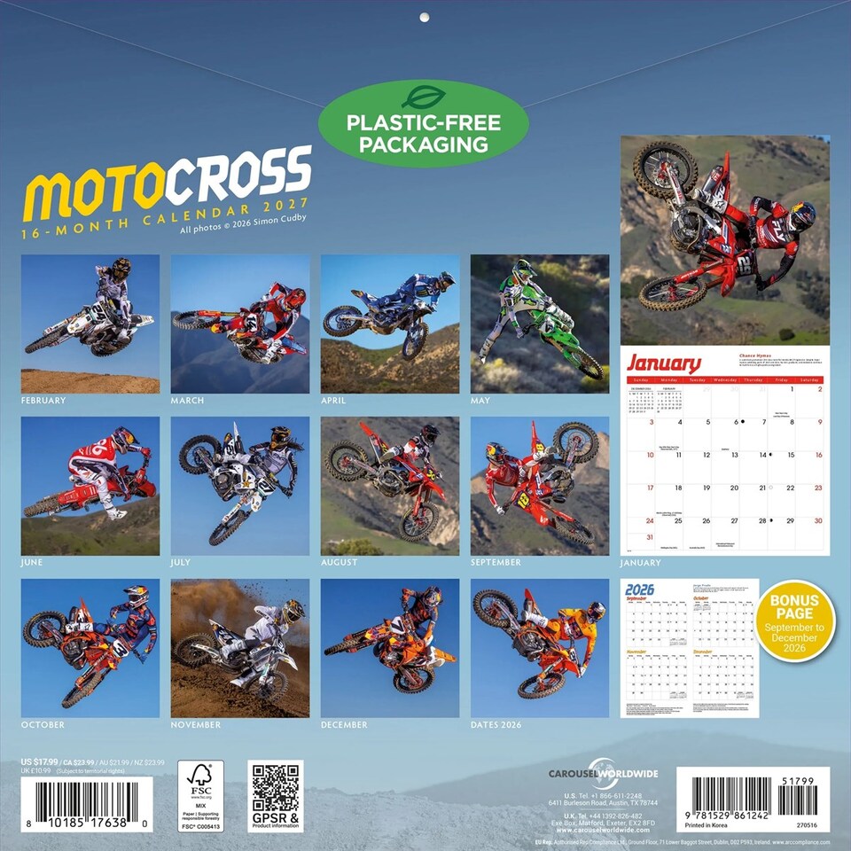 image 1 of Motorcross Calendar 2027, Wall Calendars, Month To View, Sports, Gift