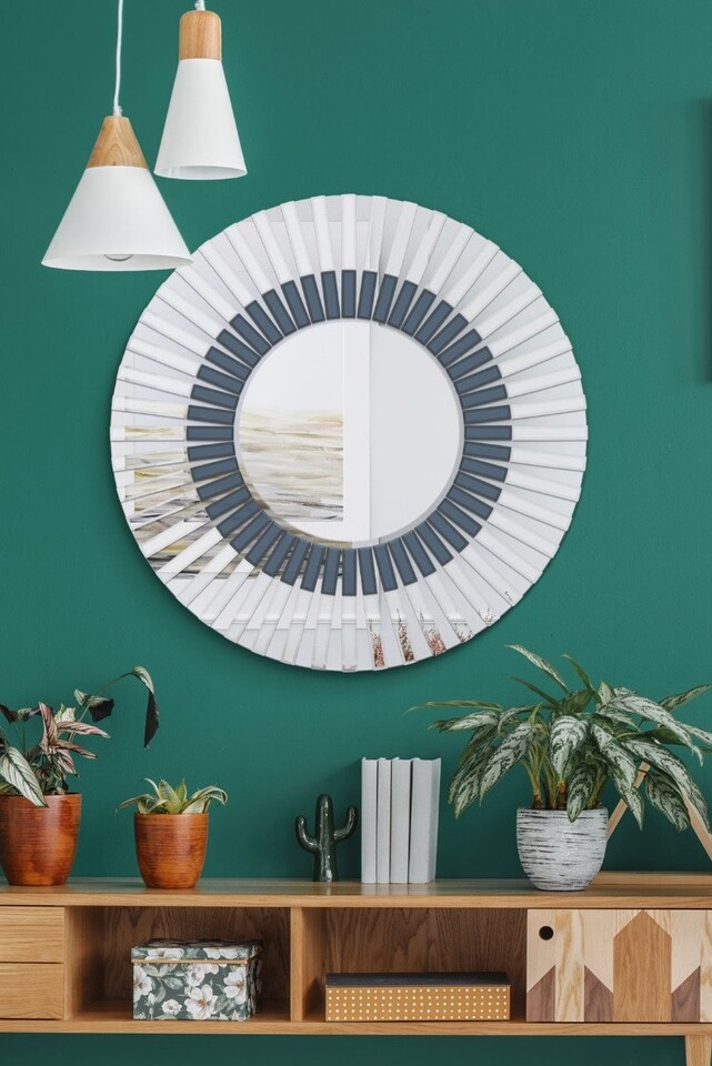 image 1 of All Glass Stylised Round Wall Mirror 80 x 80 CM | Multi