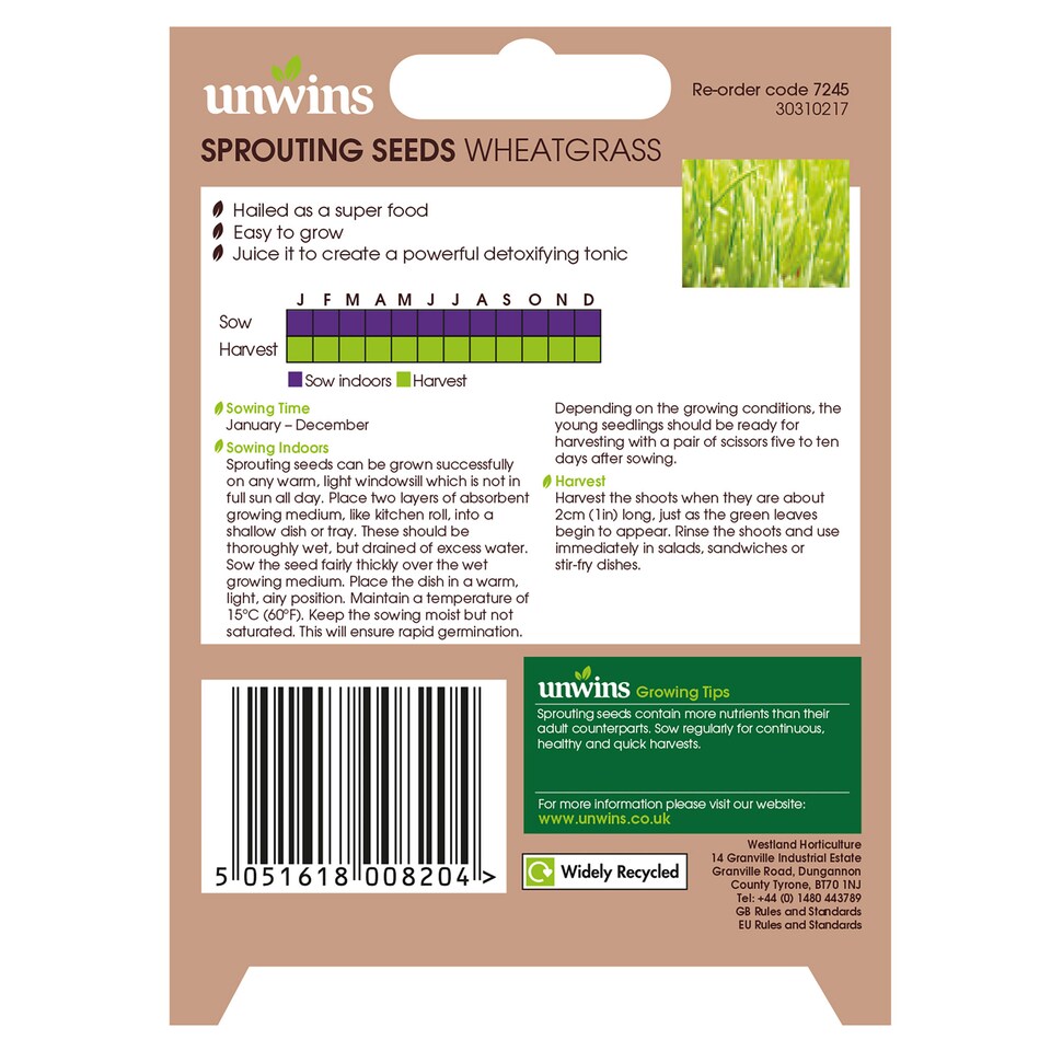 image 1 of Unwins Sprouting Seeds Wheatgrass Seeds