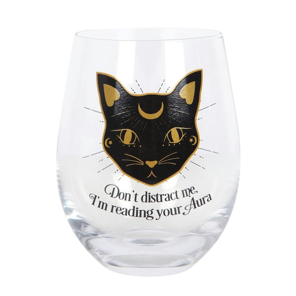 Something Different Reading Your Aura Stemless Wine Glass - Black/Gold/Clear - One Size