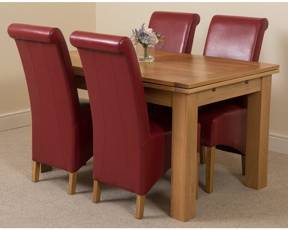 image 1 of Richmond 140-220cm Oak Extending Dining Table & 4 Montana Leather Chairs | Red | Red