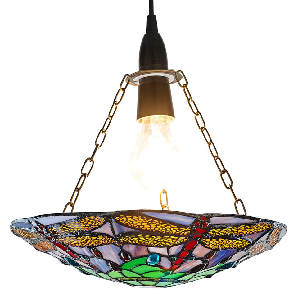 image 1 of Traditional Multi-Coloured Dragonfly Tiffany Glass Pendant Shade | Multi