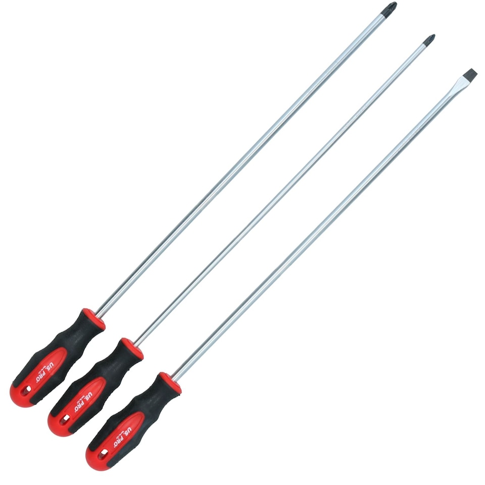 image 1 of Screwdriver Set Extra Long 3pc 390mm ( flat / Pozi / Philips ) By U S Pro AT745