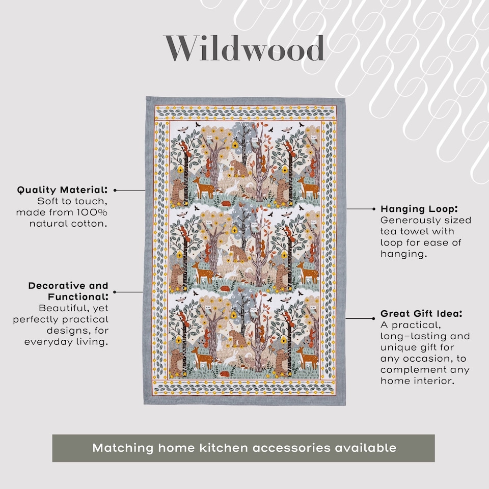 image 1 of Ulster Weavers Wildwood Tea Towel - Cotton Grey