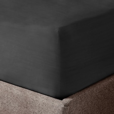 Velosso Washed Linen Look Fitted Sheet | Black | Charcoal | Super King