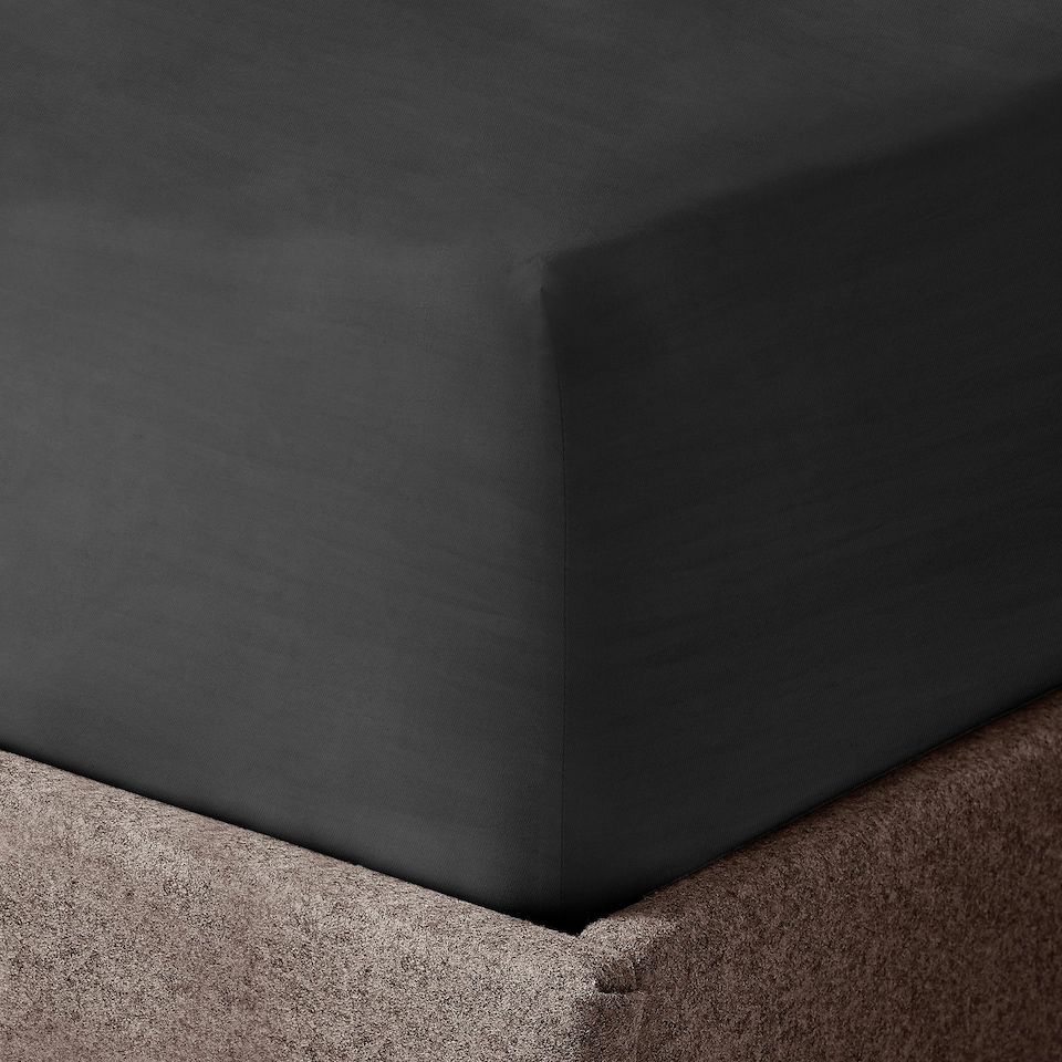 image 1 of Velosso Washed Linen Look Fitted Sheet | Black | Charcoal | Super King