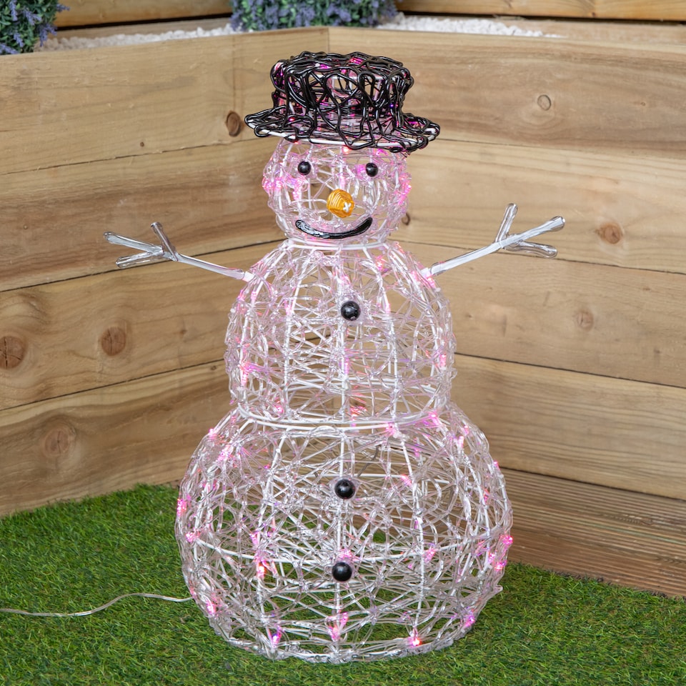image 1 of 60cm Indoor Outdoor Acrylic Snowman Christmas Decoration with Colour Changing LED