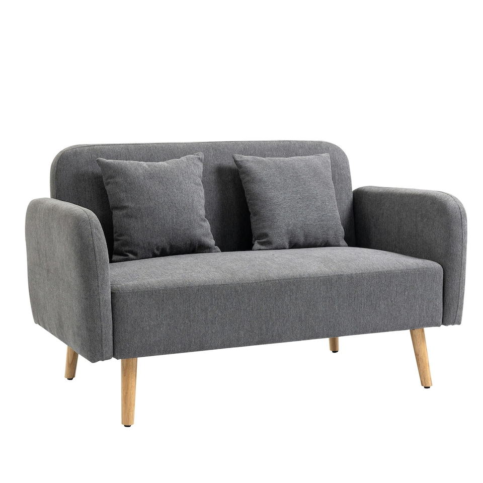image 1 of HOMCOM 2-Seat Loveseat Sofa Chenille Fabric Upholstered Couch Wood Legs, Grey