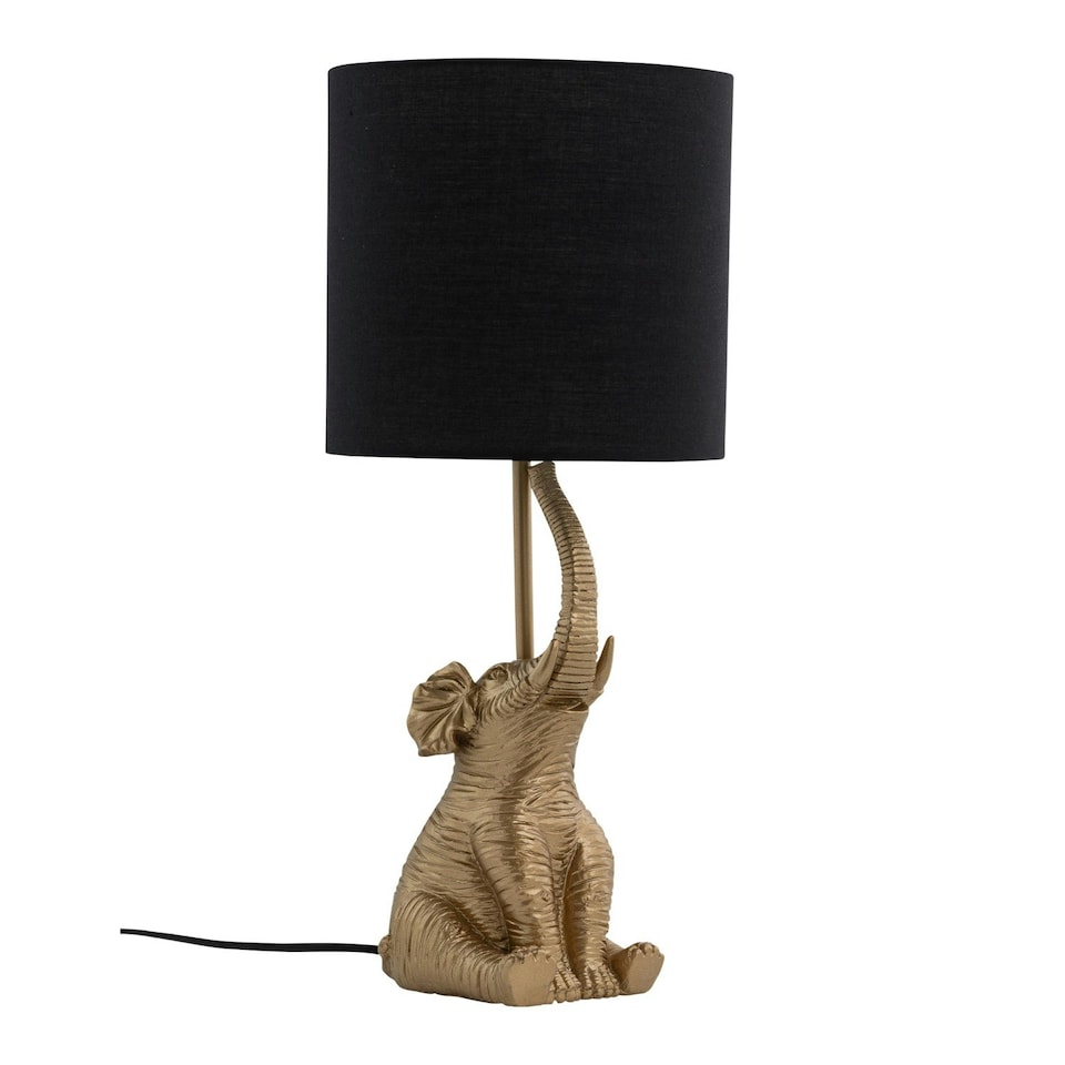 image 1 of First Choice Lighting Elephant Gold Resin Table Lamp With Black Fabric Shade Gold | Black