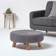 image 2 of Homescapes Sea Grey Large Round Cotton Knitted Footstool on Legs | Grey | 62 x 62 x 30 cm