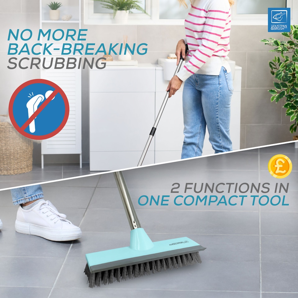 image 1 of Floor Squeegee Brush Long Handled for Indoor or Outdoor Tile and Wood Surfaces