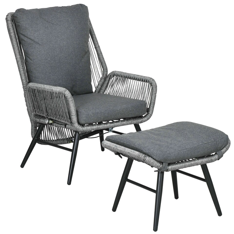 image 1 of Outsunny Garden Rattan Leisure Chair Set with Adjustable Backrest