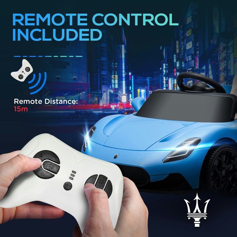image 1 of AIYAPLAY Maserati MC20 Licensed 12V Kids Ride on Car w/ Remote, Blue