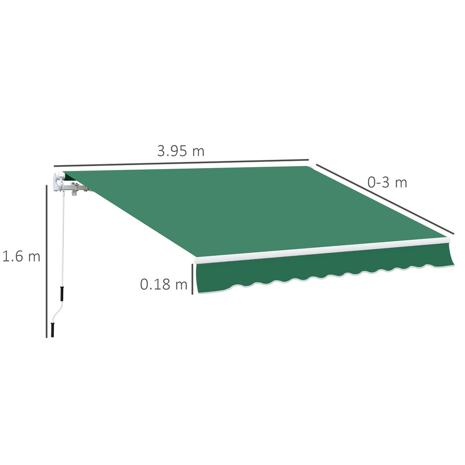 image 1 of Outsunny Garden Sun Shade Canopy Retractable Awning, 4 x 3(m), Green