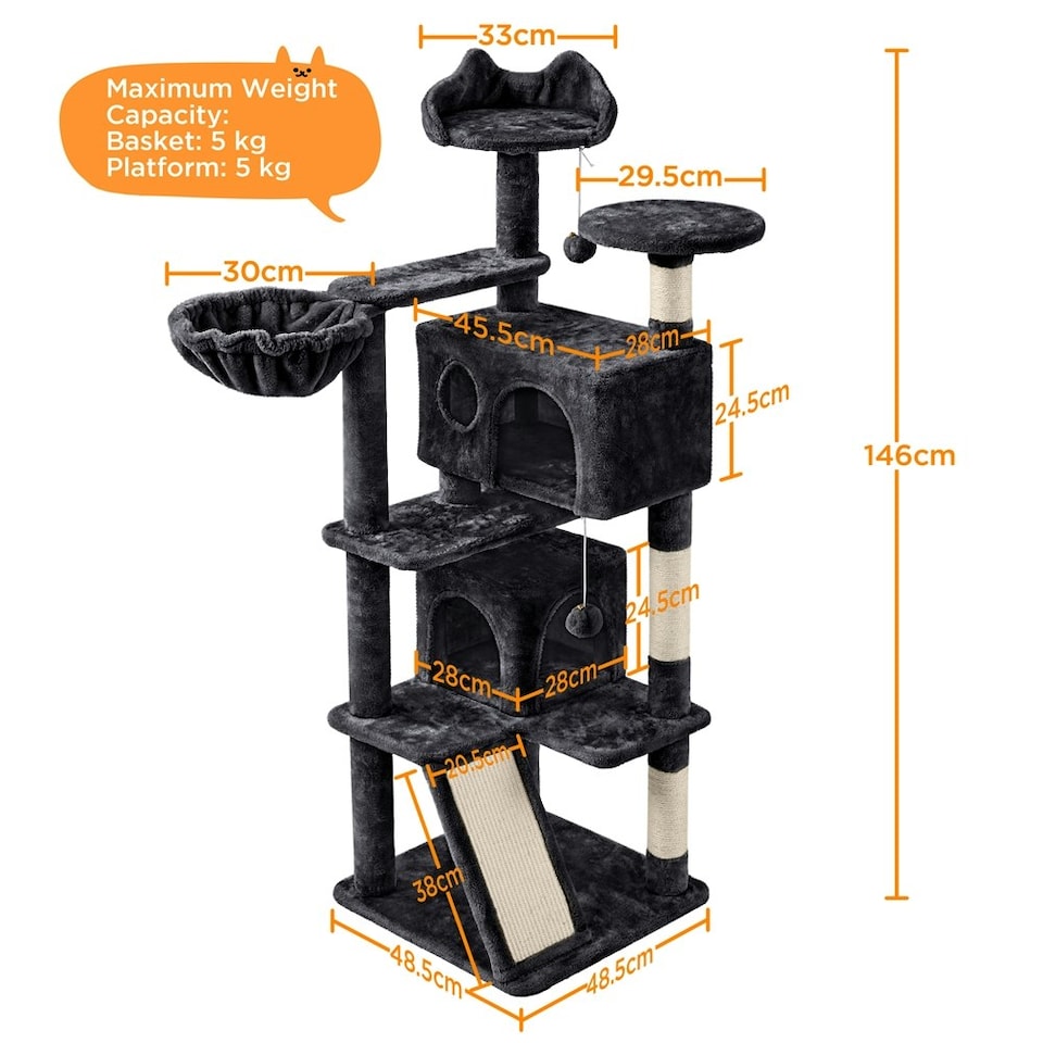 image 1 of Yaheetech 146 cm Multilevel Indoor Cat Tree Tower for Kittens Black