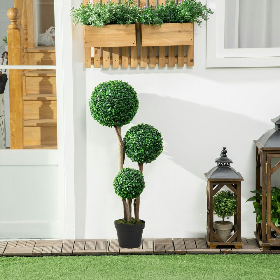 image 1 of HOMCOM Artificial Plant Boxwood Ball Topiary Tree Indoor Outdoor, 90cm