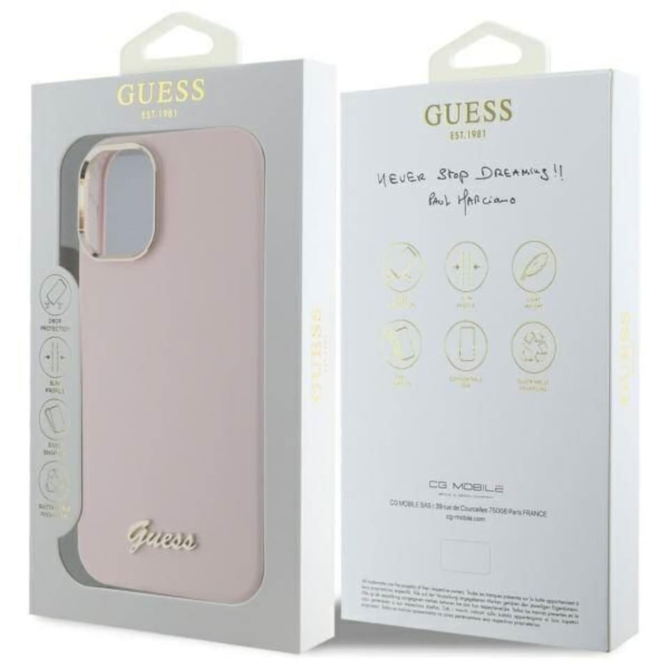 image 1 of Guess Script Metal Logo & Frame Silicone Case for iPhone 16 6.1 Pink - GUHCP16SSMBSLP
