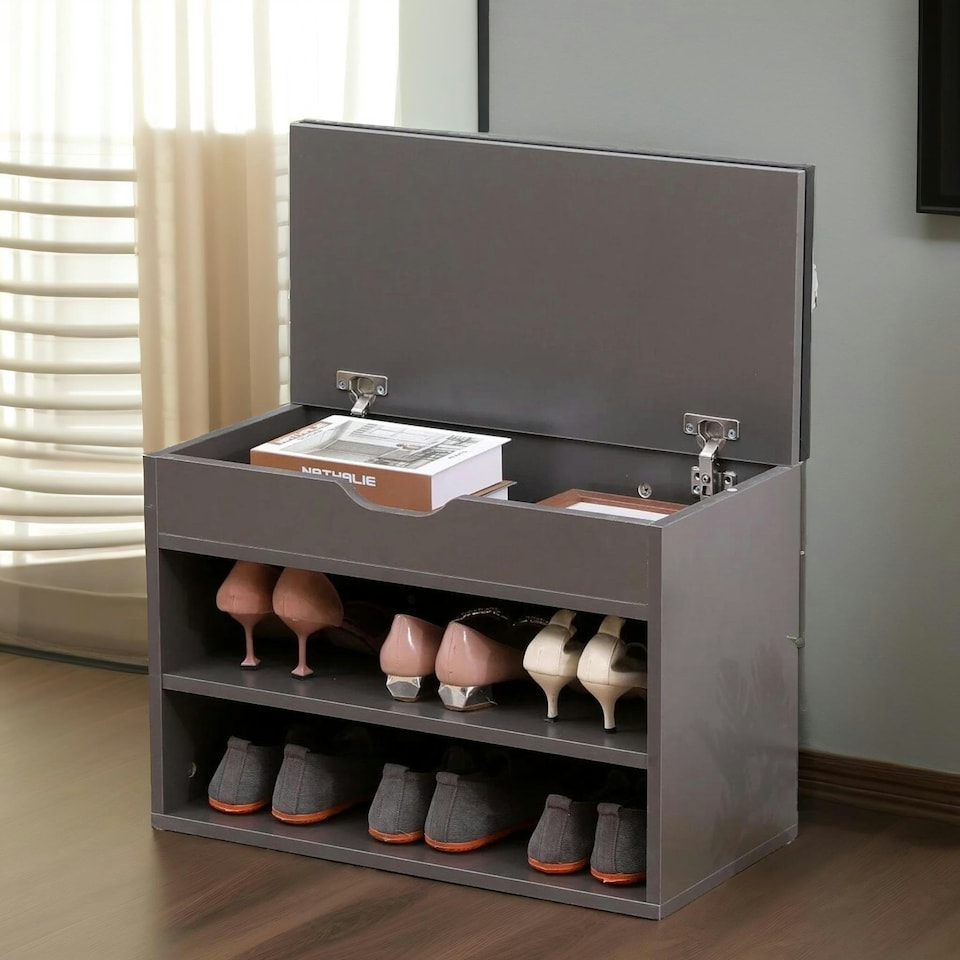 image 1 of Shoe Storage Bench 60CM Grey Grey
