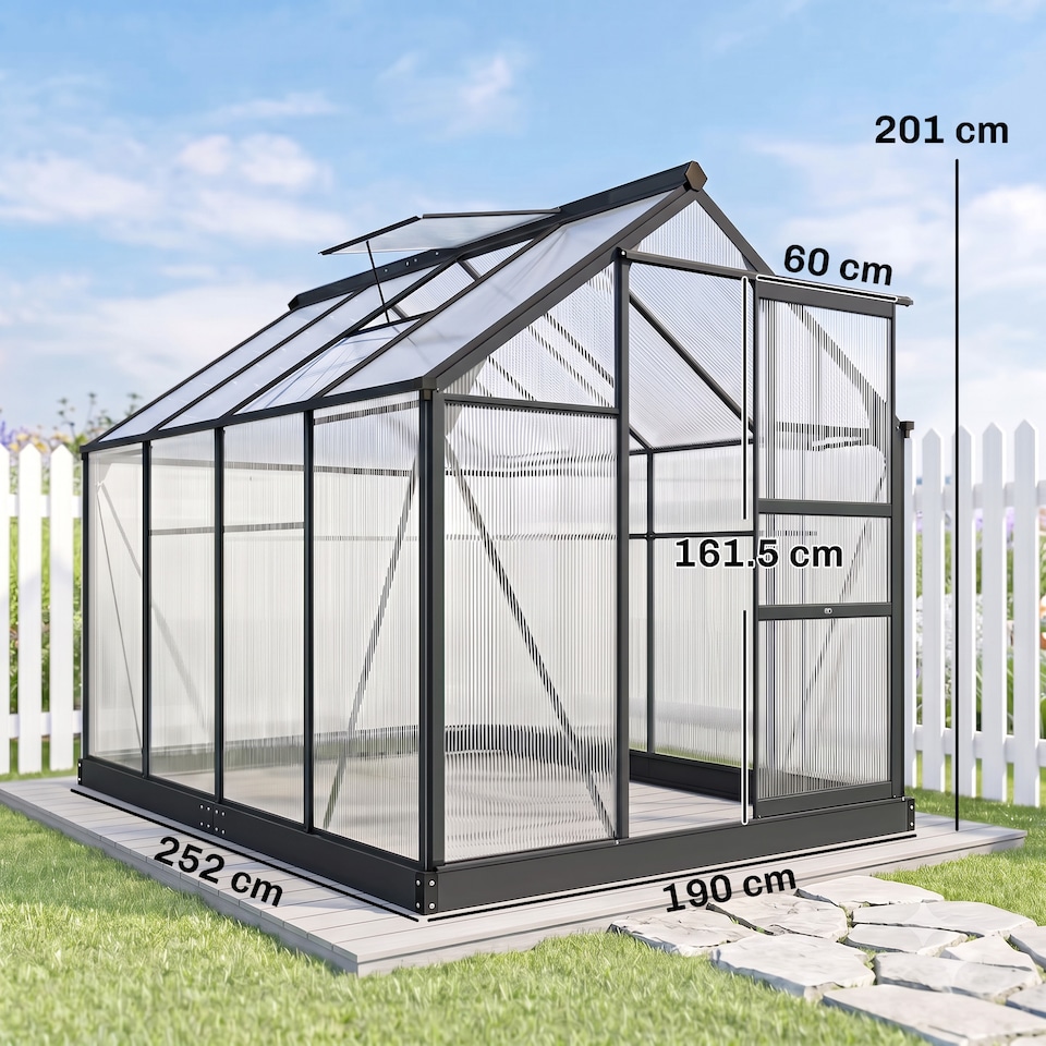 image 1 of Outsunny 6x8ft Walk-In Polycarbonate Greenhouse Plant Grow Galvanized Aluminium