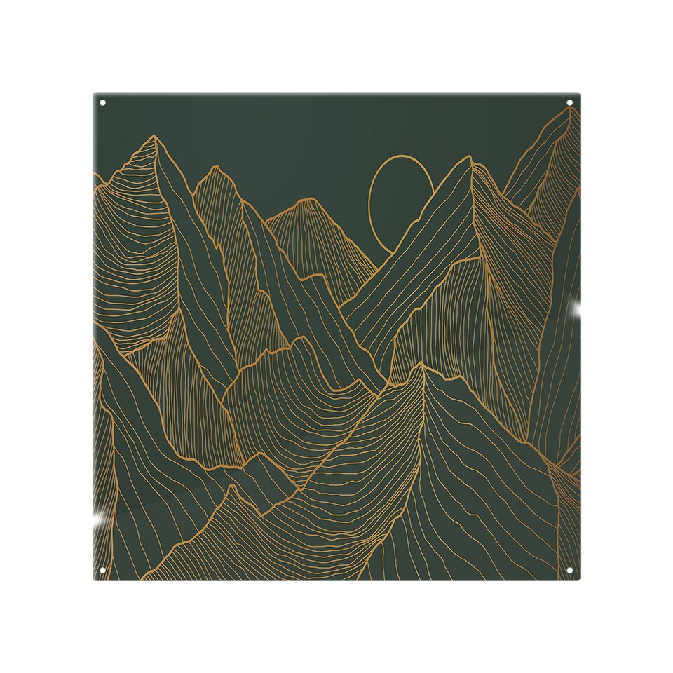 image 1 of Golden mountain line art Designer Splash Back | White