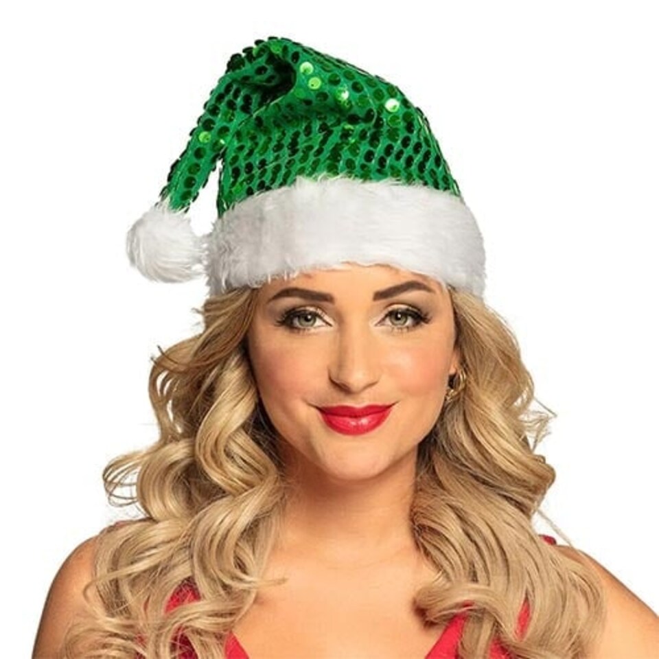 image 1 of Green Sequin Santa Hat Christmas Fancy Dress