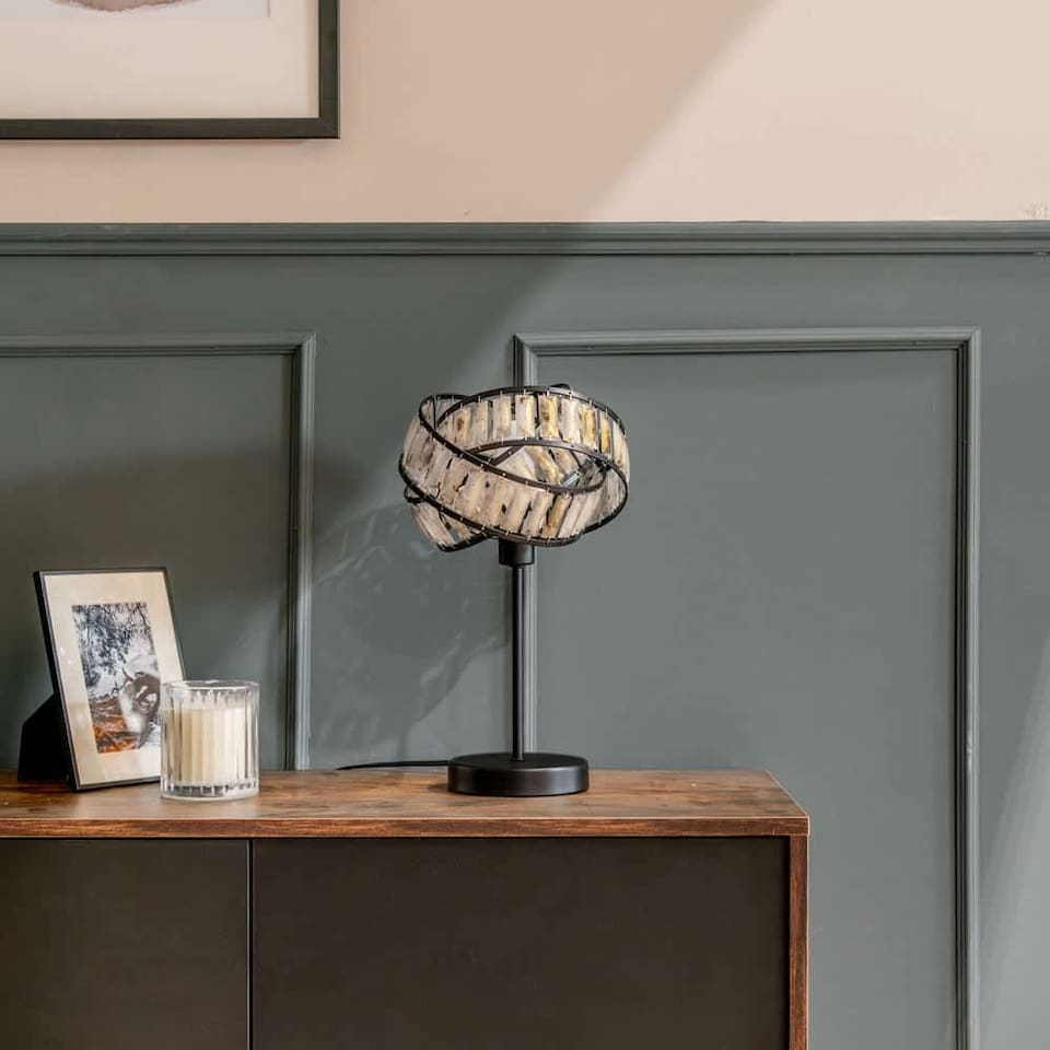 image 1 of ValueLights Hudson Black Table Lamp Black Tortoise Shell Shade | Black