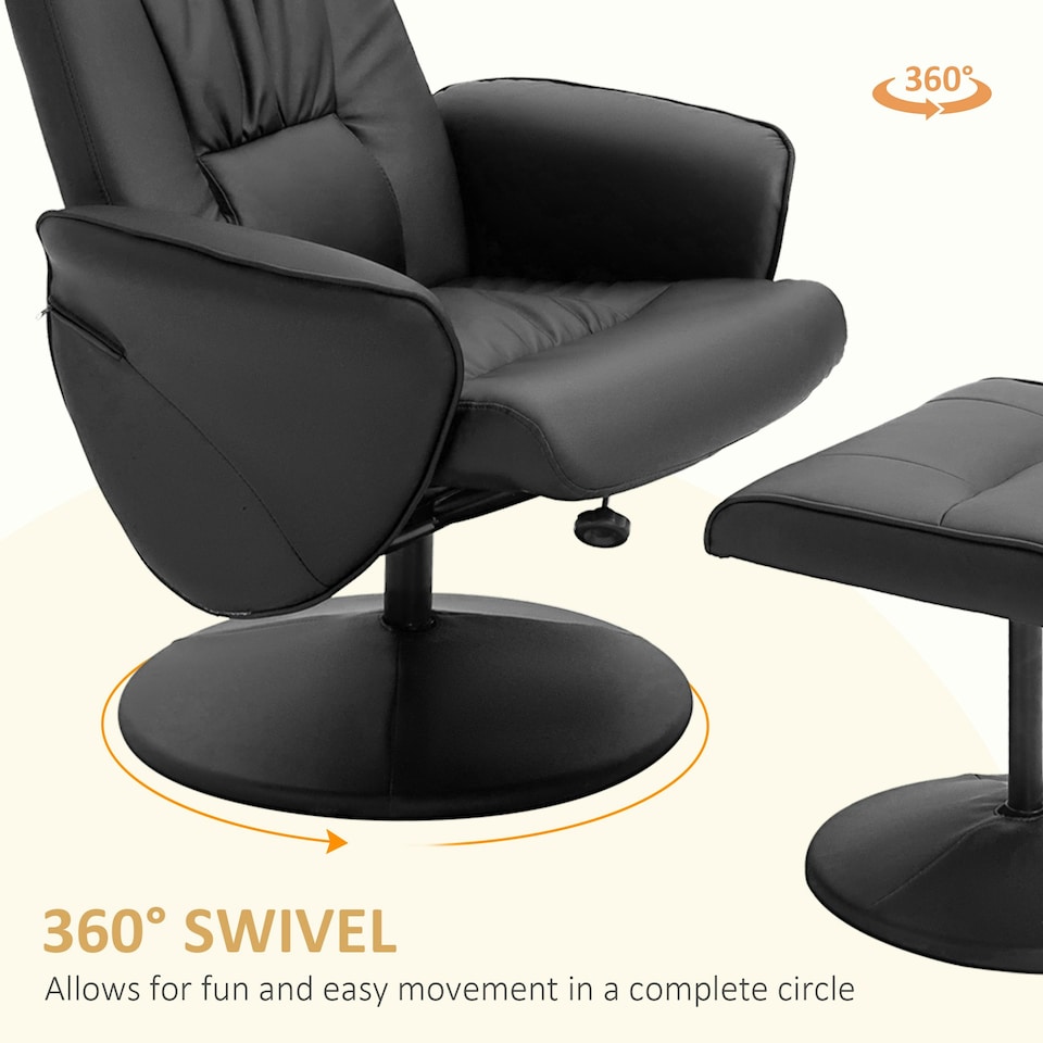 image 1 of HOMCOM PU Leather Armchair and Footrest Swivel Recliner Black