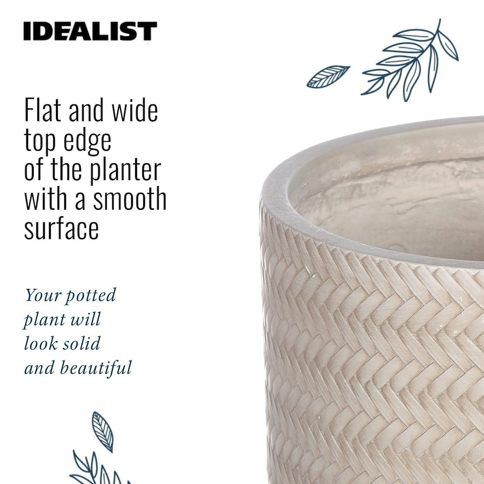 image 1 of Plaited Style Beige Cylinder Planter on Legs, Round Pot Plant Stand Indoor D24 H35 cm, 8.7 ltrs Cap.